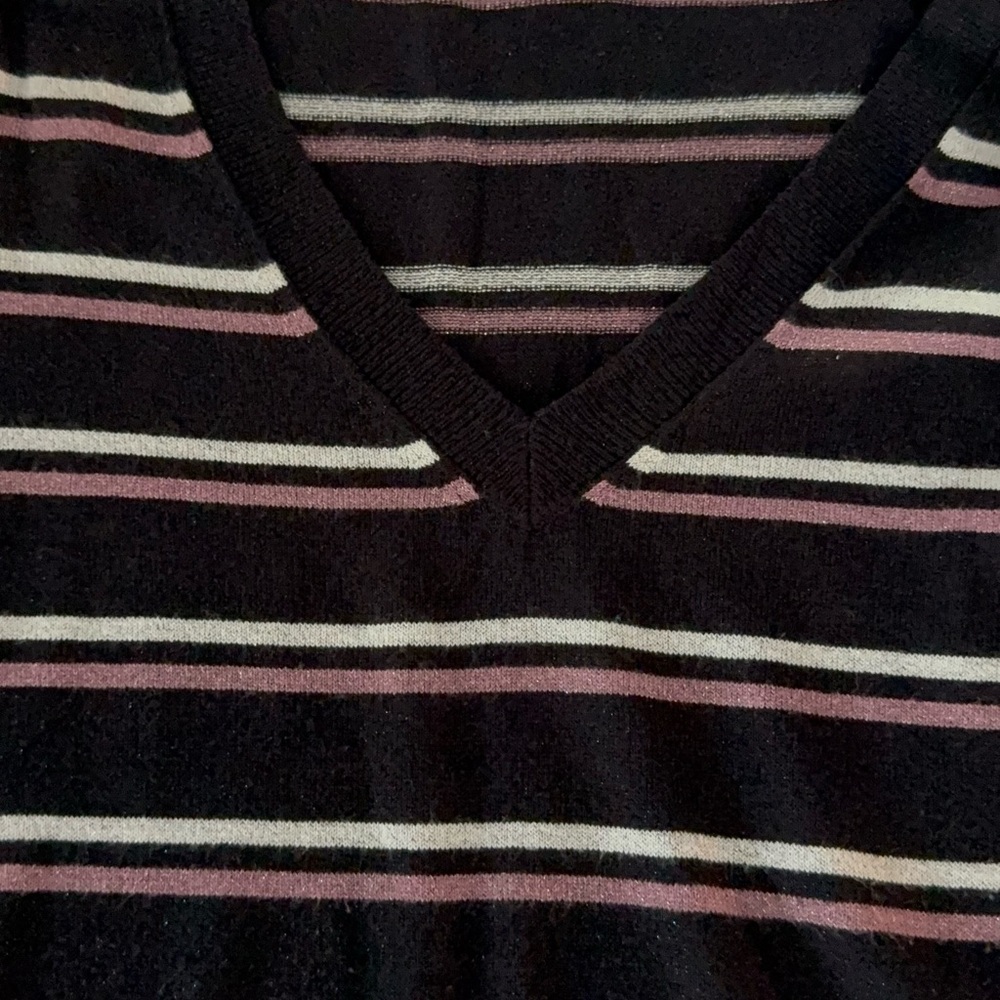 Worthington 2 Black Sweaters Pink Cream Striped Sweater 3 Lot M - Picture 7 of 10
